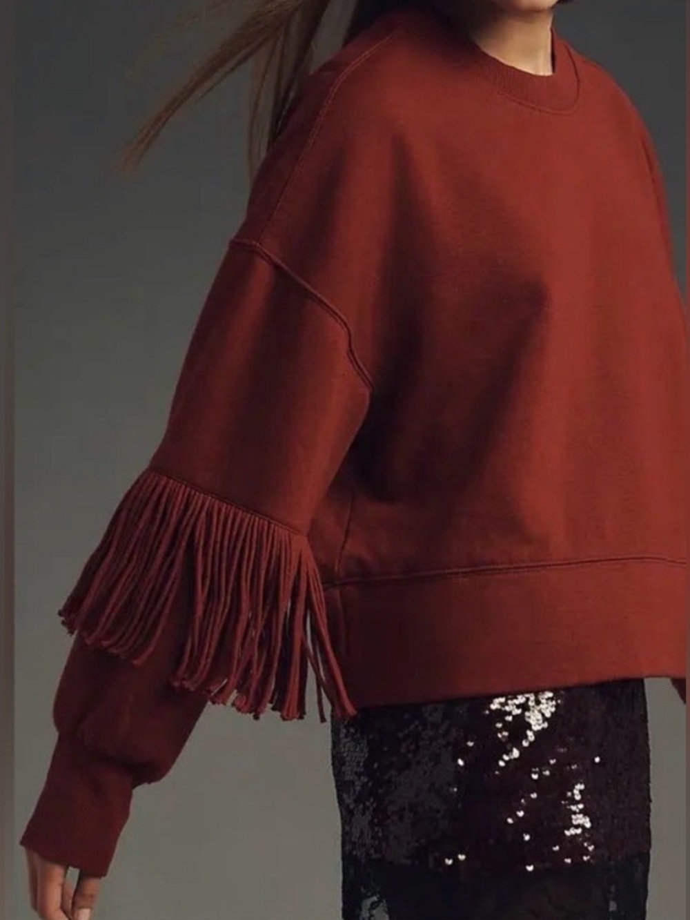 NWOT Maeve by Anthropologie Fringe sleeves crewneck sweater size XL